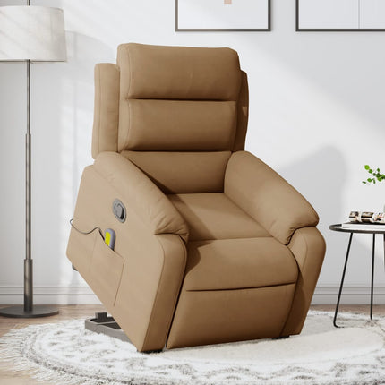 Massagefåtölj med uppresningshjälp brun sammet
