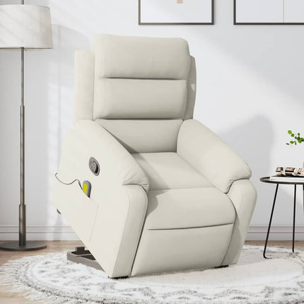 Massagefåtölj med uppresningshjälp Gräddvit sammet