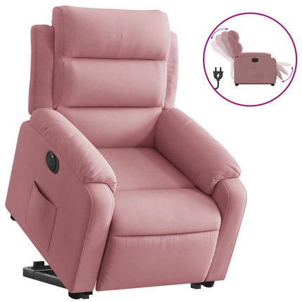 Elektrisk reclinerfåtölj med uppresningshjälp rosa sammet