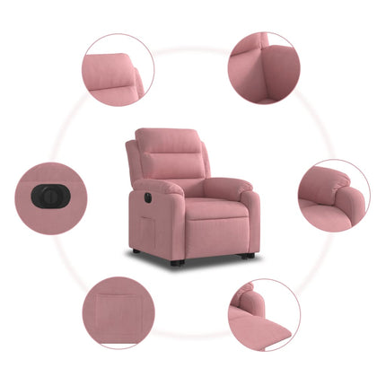 Elektrisk reclinerfåtölj med uppresningshjälp rosa sammet