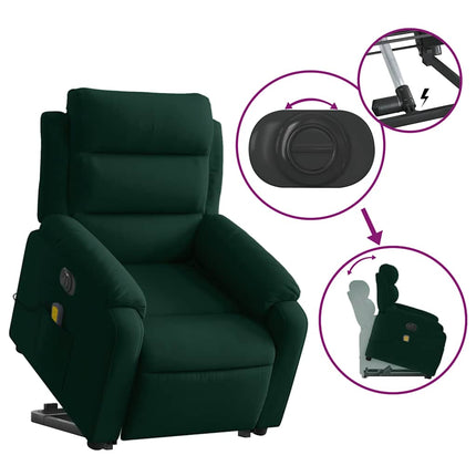 Elektrisk massagefåtölj med uppresningshjälp mörkgrön sammet
