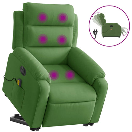 Elektrisk massagefåtölj med uppresningshjälp ljusgrön sammet
