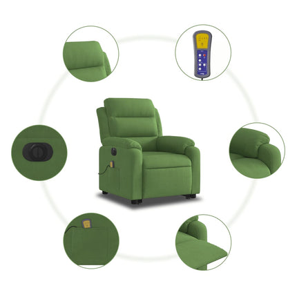 Elektrisk massagefåtölj med uppresningshjälp ljusgrön sammet