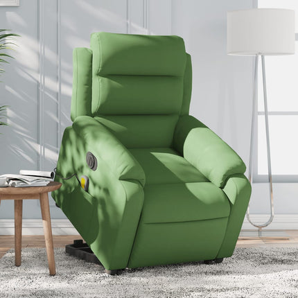 Elektrisk massagefåtölj med uppresningshjälp ljusgrön sammet