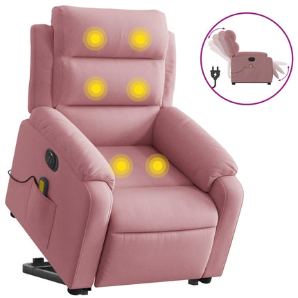 Elektrisk massagefåtölj med uppresningshjälp rosa sammet