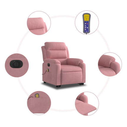 Elektrisk massagefåtölj med uppresningshjälp rosa sammet