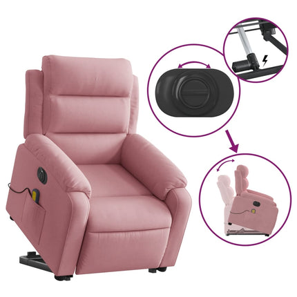 Elektrisk massagefåtölj med uppresningshjälp rosa sammet