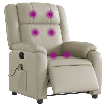 Elektrisk massagefåtölj gräddvit konstläder