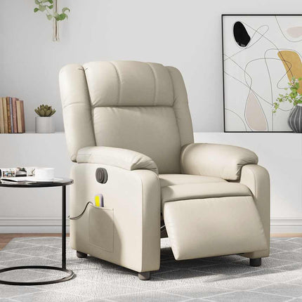 Elektrisk massagefåtölj gräddvit konstläder