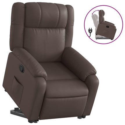 Reclinerfåtölj med uppresningshjälp brun konstläder