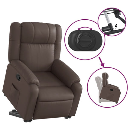 Reclinerfåtölj med uppresningshjälp brun konstläder