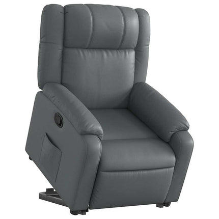 Reclinerfåtölj med uppresningshjälp grå konstläder