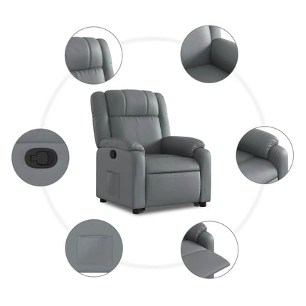 Reclinerfåtölj med uppresningshjälp grå konstläder