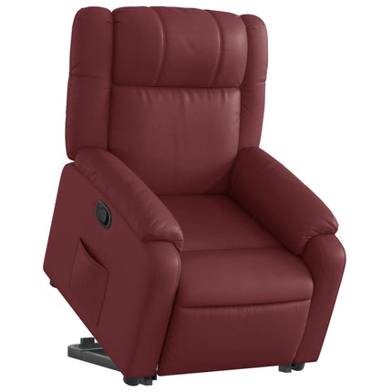 Reclinerfåtölj med uppresningshjälp vinröd konstläder