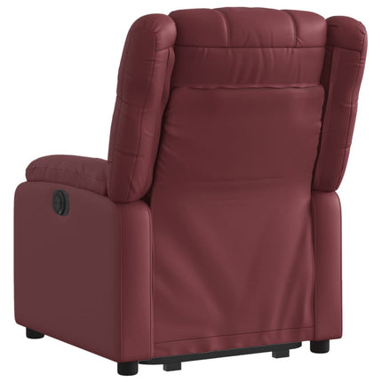 Reclinerfåtölj med uppresningshjälp vinröd konstläder