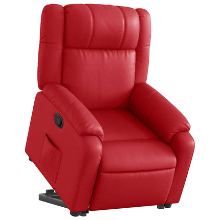Reclinerfåtölj med uppresningshjälp röd konstläder