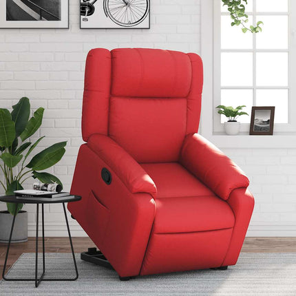 Reclinerfåtölj med uppresningshjälp röd konstläder