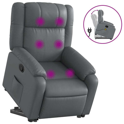 Massagefåtölj med uppresningshjälp Grå konstläder