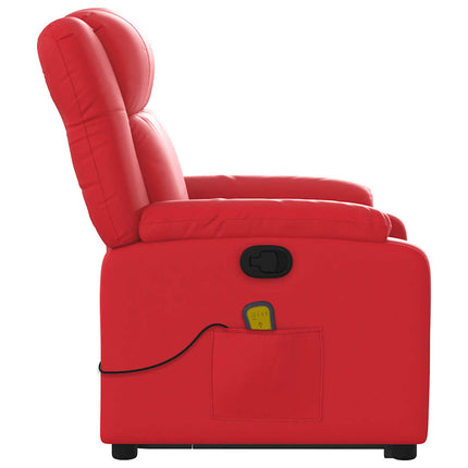 Massagefåtölj med uppresningshjälp röd konstläder