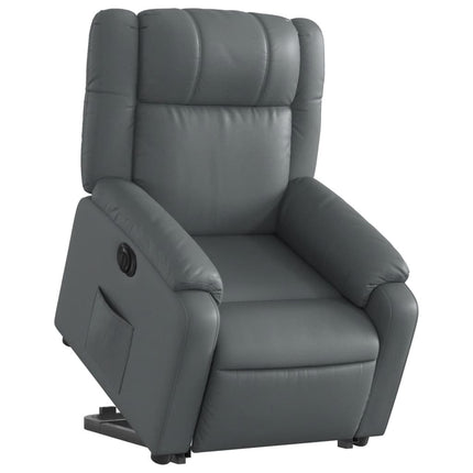 Reclinerfåtölj med uppresningshjälp grå konstläder