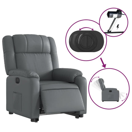 Reclinerfåtölj med uppresningshjälp grå konstläder