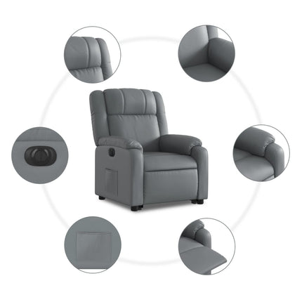 Reclinerfåtölj med uppresningshjälp grå konstläder