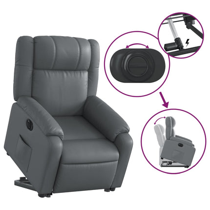 Reclinerfåtölj med uppresningshjälp grå konstläder