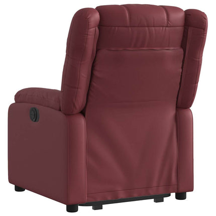 Reclinerfåtölj med uppresningshjälp vinröd konstläder