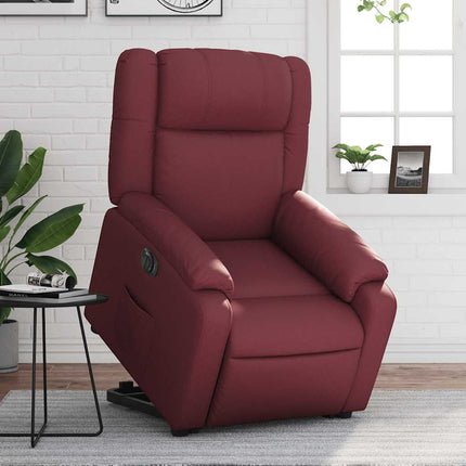 Reclinerfåtölj med uppresningshjälp vinröd konstläder