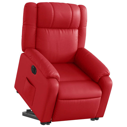 Reclinerfåtölj med uppresningshjälp röd konstläder