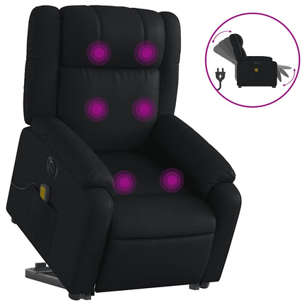 Massagefåtölj med uppresningshjälp svart konstläder