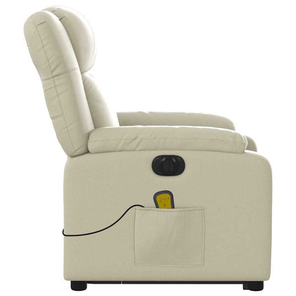 Massagefåtölj med uppresningshjälp gräddvit konstläder