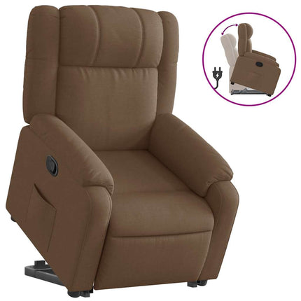 Reclinerfåtölj med uppresningshjälp brun tyg