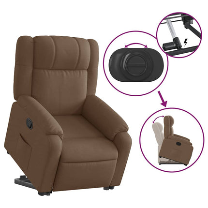 Reclinerfåtölj med uppresningshjälp brun tyg