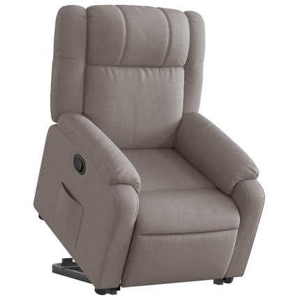 Reclinerfåtölj med uppresningshjälp taupe tyg