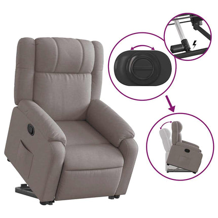 Reclinerfåtölj med uppresningshjälp taupe tyg