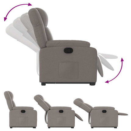 Reclinerfåtölj med uppresningshjälp taupe tyg