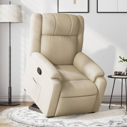 Reclinerfåtölj med uppresningshjälp gräddvit tyg
