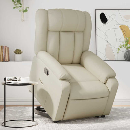 Reclinerfåtölj med uppresningshjälp gräddvit konstläder