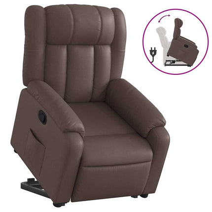 Reclinerfåtölj med uppresningshjälp brun konstläder