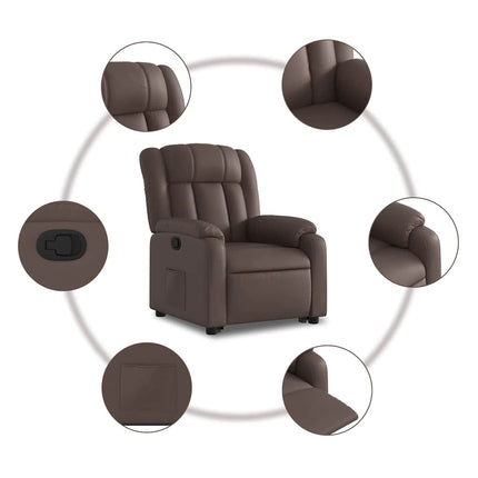 Reclinerfåtölj med uppresningshjälp brun konstläder