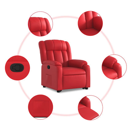 Reclinerfåtölj med uppresningshjälp röd konstläder