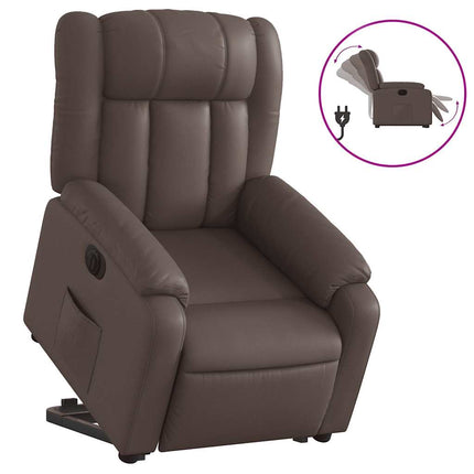 Reclinerfåtölj med uppresningshjälp brun konstläder