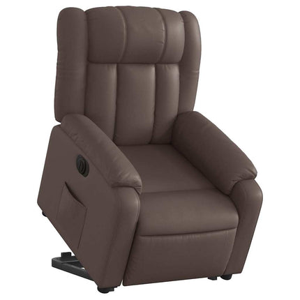 Reclinerfåtölj med uppresningshjälp brun konstläder