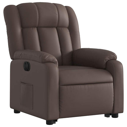 Reclinerfåtölj med uppresningshjälp brun konstläder