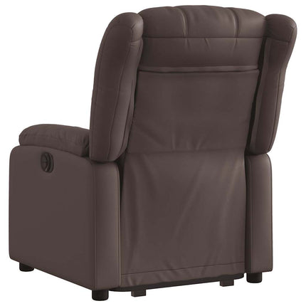 Reclinerfåtölj med uppresningshjälp brun konstläder