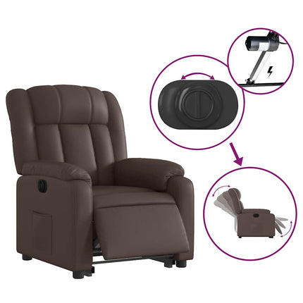 Reclinerfåtölj med uppresningshjälp brun konstläder