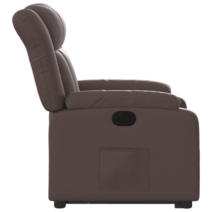 Reclinerfåtölj med uppresningshjälp brun konstläder