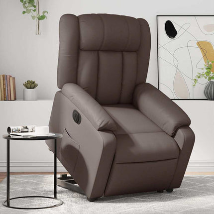 Reclinerfåtölj med uppresningshjälp brun konstläder