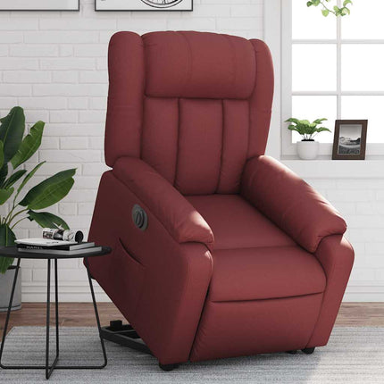 Reclinerfåtölj med uppresningshjälp vinröd konstläder